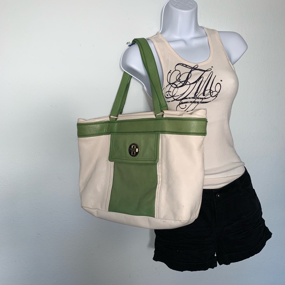 Kate Spade Vintage Leather Tote Ivory & Green